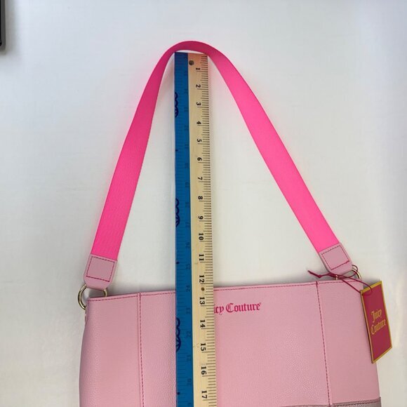 Juicy‎ Couture Pink Leather Tote Bag New Open Top Snap Closure Colorblock - Picture 6 of 9